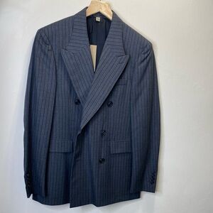BURBERRY Men’s Mid Grey Melange Classic Pinstripe Double Breasted Blazer 40S